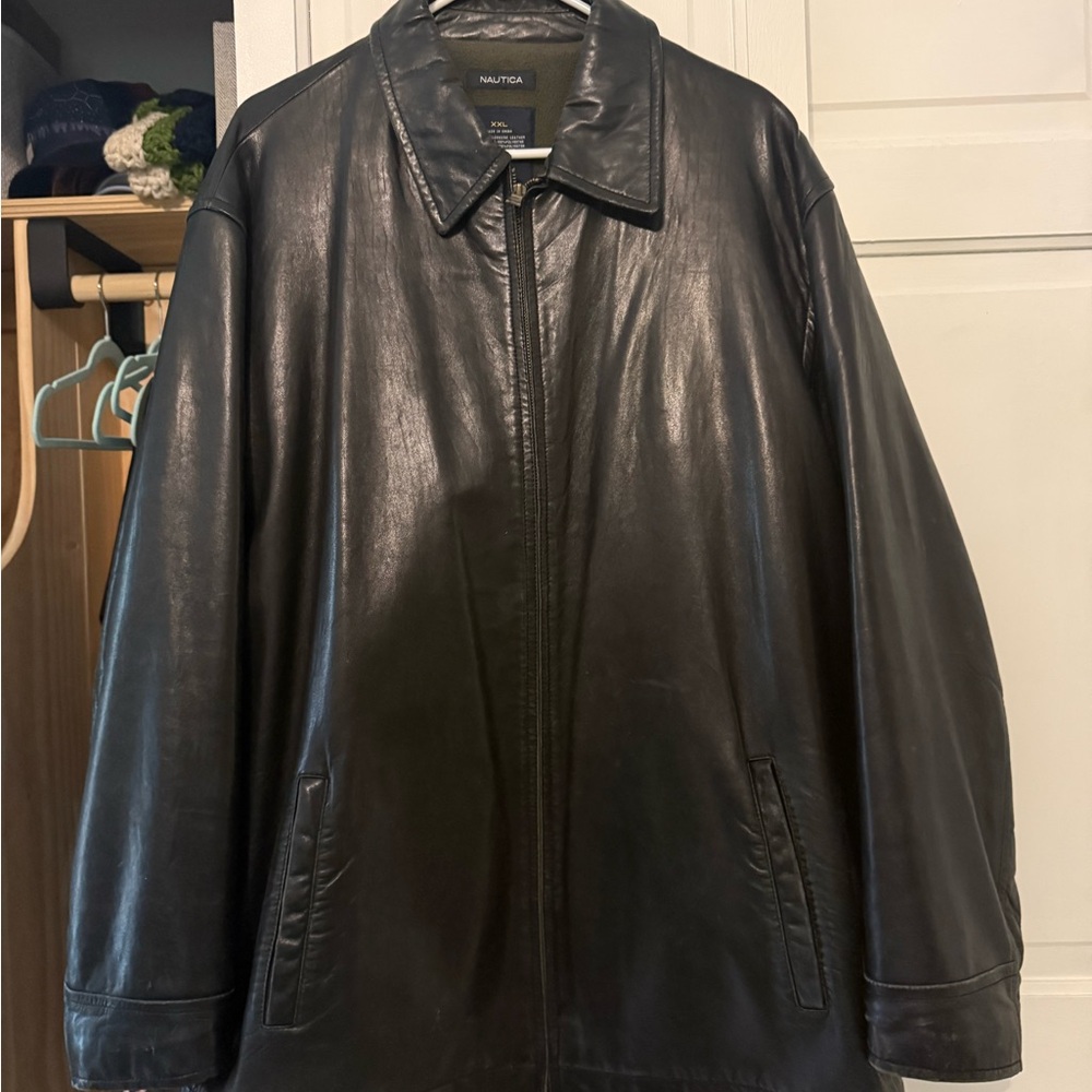 Nautica Men's Black Leather Coat